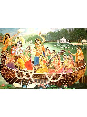 "Nauka-Vihar" Krishna with Gopis on a Boat