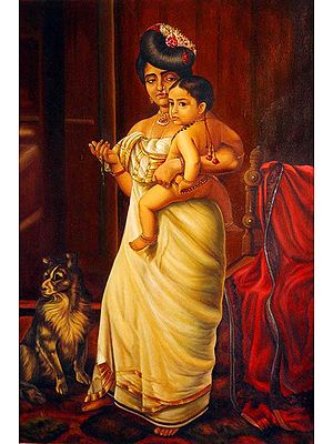 “There Comes Papa” (Mother and Child) Reproduction of a Work by Raja Ravi Varma