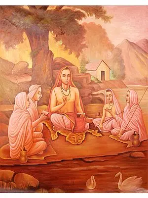 Painting of Adi Shankaracharya with Disciples | Oil on Canvas