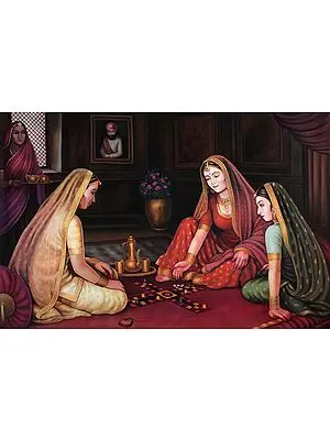 Two Royal Damsels Playing Chaupara