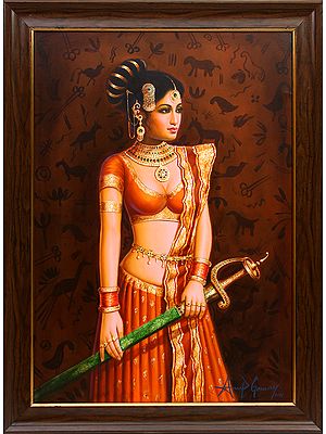 The Lady with the Sword (Framed Oil Painting)