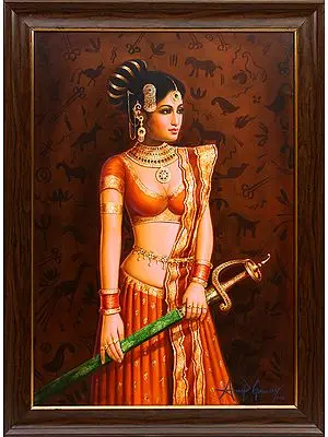 The Lady with the Sword (Framed Oil Painting)