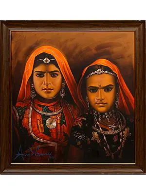 The Solemn Banjara Sisters (Framed)
