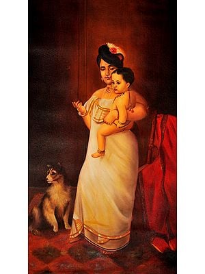 “There Comes Papa” (Mother and Child) Reproduction of a Work by Raja Ravi Varma