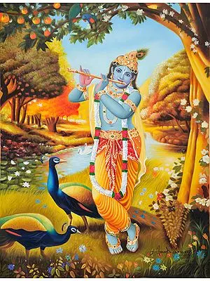 Krishna-The Most Beautiful Musician | Oil Painting on Canvas