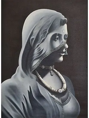 Rajasthani Lady with Veil | Oil Painting on Canvas