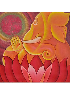 Blessing Lord Ganesha Oil Painting on Canvas