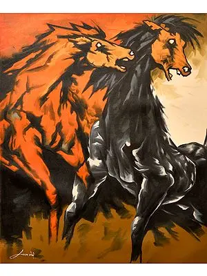 Two Horses Oil Painting on Canvas