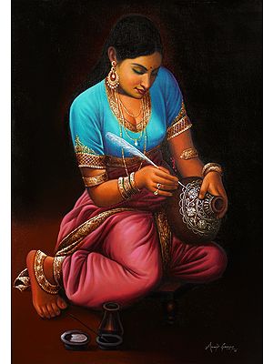 Lady Decorating The Pot