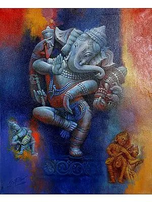 Dancing Ganesha Oil Painting on Canvas
