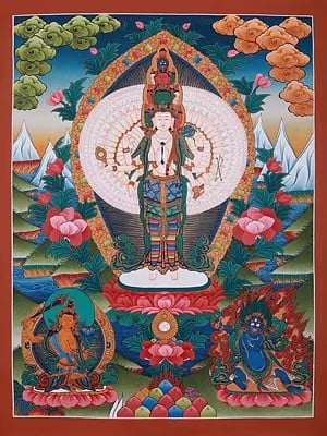 Tibetan Thangka Painting Of Standing Lokeshvara