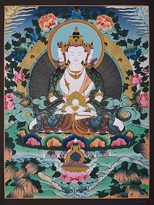 Aparmita Buddha With Many Heads | Tibetan Brocadeless Thangka Painting