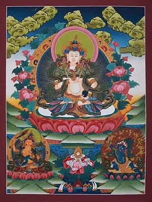 Buddhist Vajrasattva Thangka Art | Tibetan Brocadeless Thangka Painting