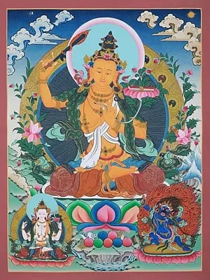 Manjushree The Bodhisattva Of Wisdom | Tibetan Brocadeless Thangka Painting