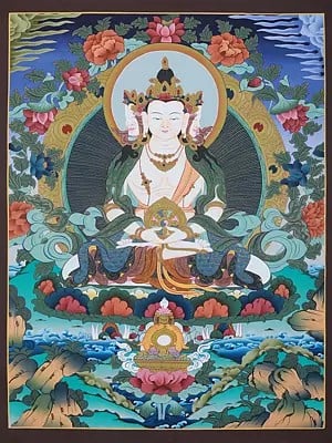 Aparmita Lord Buddha Seated On Lotus Asana | Tibetan Thangka Painting