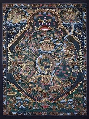 Tibetan Hand-Painted Wheel Of Life | Brocadeless Thangka Painting