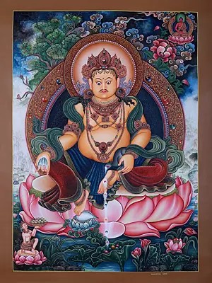 Tibetan Buddhist Kuber Seated On Lotus | Tibetan Thangka Painting