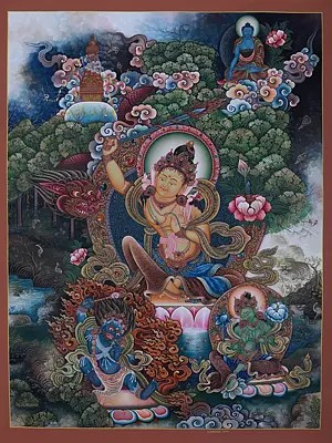 Hand-Painted Tibetan Buddhist Manjushree | Tibetan Thangka Painting