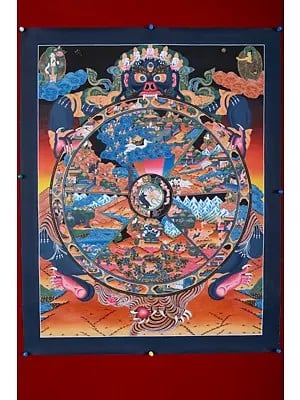 Tibetan Wheel Of Life (Chakra Mandala) | Brocadeless Thangka Painting