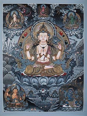 Tibetan Buddhist Deity Kharchedi Seated On Lotus | Brocadeless Thangka Painting