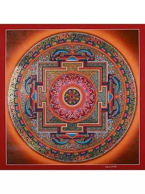 Tibetan Square Mandala Hand-Painted | Brocadeless Thangka Painting