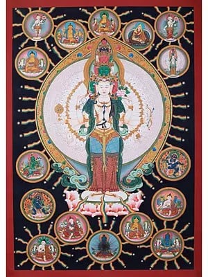 Buddhist Deity Hand-Painted Lord Lokeshvara | Tibetan Thangka Painting