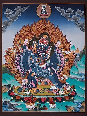 Tibetan Buddhist Mahakala (Yamantaka) | Brocadeless Thangka Painting