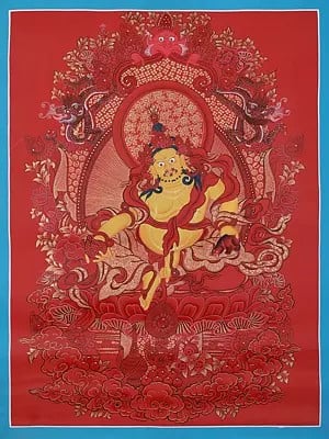 Kubera - The Buddhist Deity Of Wealth | Tibetan Brocadeless Thangka Painting