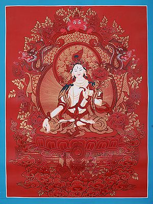 Calm Goddess White Tara | Tibetan Brocadeless Thangka Painting