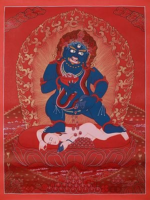 Kubera In Angry Posture | Tibetan Brocadeless Thangka Painting