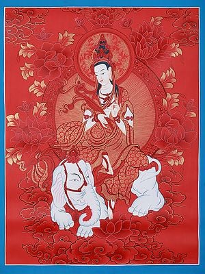 Indra - Sakra Devanam | Tibetan Brocadeless Thangka Painting