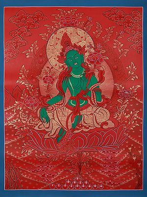 Buddhist Deity Goddess Green Tara | Tibetan Brocadeless Thangka Painting