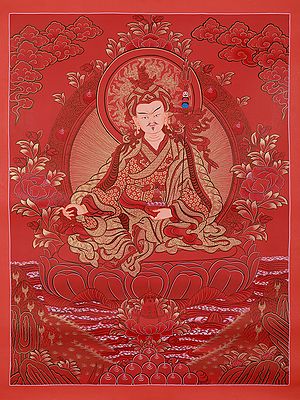 Guru Padmasambhav With Trident | Tibetan Thangka Painting