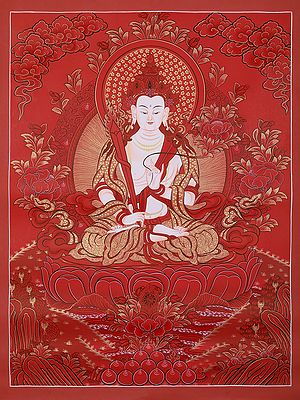 Akashgarbha Seated With Sword | Tibetan Brocadeless Thangka Painting