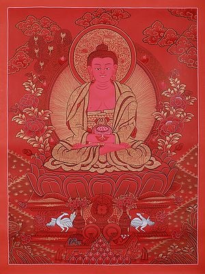 Amitabha Buddha Seated In Meditation | Tibetan Brocadeless Thangka Painting