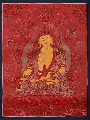 Tibetan Amitayus Buddha | Tibetan Brocadeless Thangka Painting