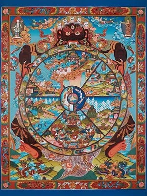 Tibetan Wheel Of Life | Tibetan Brocadeless Thangka Painting