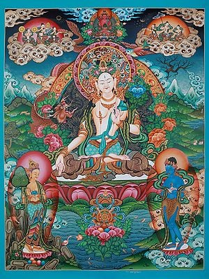 Goddess White Tara In Seated Posture | Tibetan Brocadeless Thangka Painting