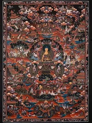 Life Story Of Buddha | Tibetan Brocadeless Thangka Painting