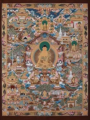 The Chakra Of Buddha Life | Tibetan Brocadeless Thangka Painting