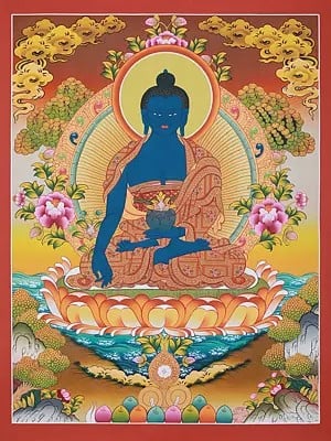 Lord Buddha Seated On Lotus | Brocadeless Thangka Painting