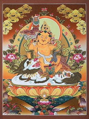 Buddhist Kubera Seated Posture | Brocadeless Thangka Painting