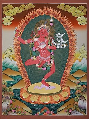 Vajravarahi - Standing On One Feet | Brocadeless Thangka Painting