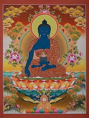 Medicine Buddha As Bhaisajyaguru | Brocadeless Thangka Painting