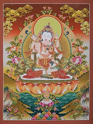 Vajrasattva Buddha Shakti | Brocadeless Thangka Painting