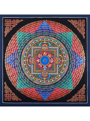 Tibetan Mantra In Mandala | Brocadeless Thangka Painting