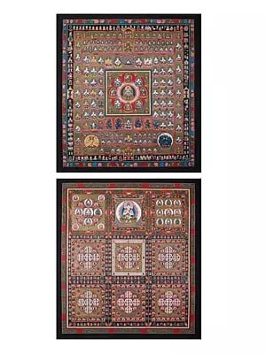 Set Of 2 Tibetan Buddhist Hand-Painted | Brocadeless Thangka Painting