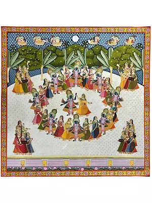 Radha Krishna Raas Lila Pichwai Painting on Cotton Cloth | By Dheeraj Munot