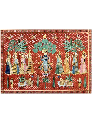 Pichwai Painting: Lord Shrinathji and Gopis by Dheeraj Munot