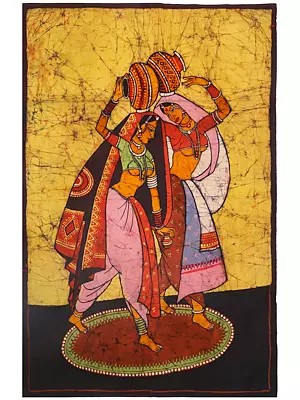 Rural Ladies with Water Pitchers | Batik Painting